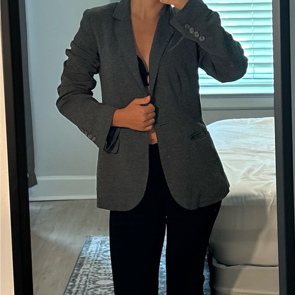 Gray Charcoal Blazer with Structured Shoulders